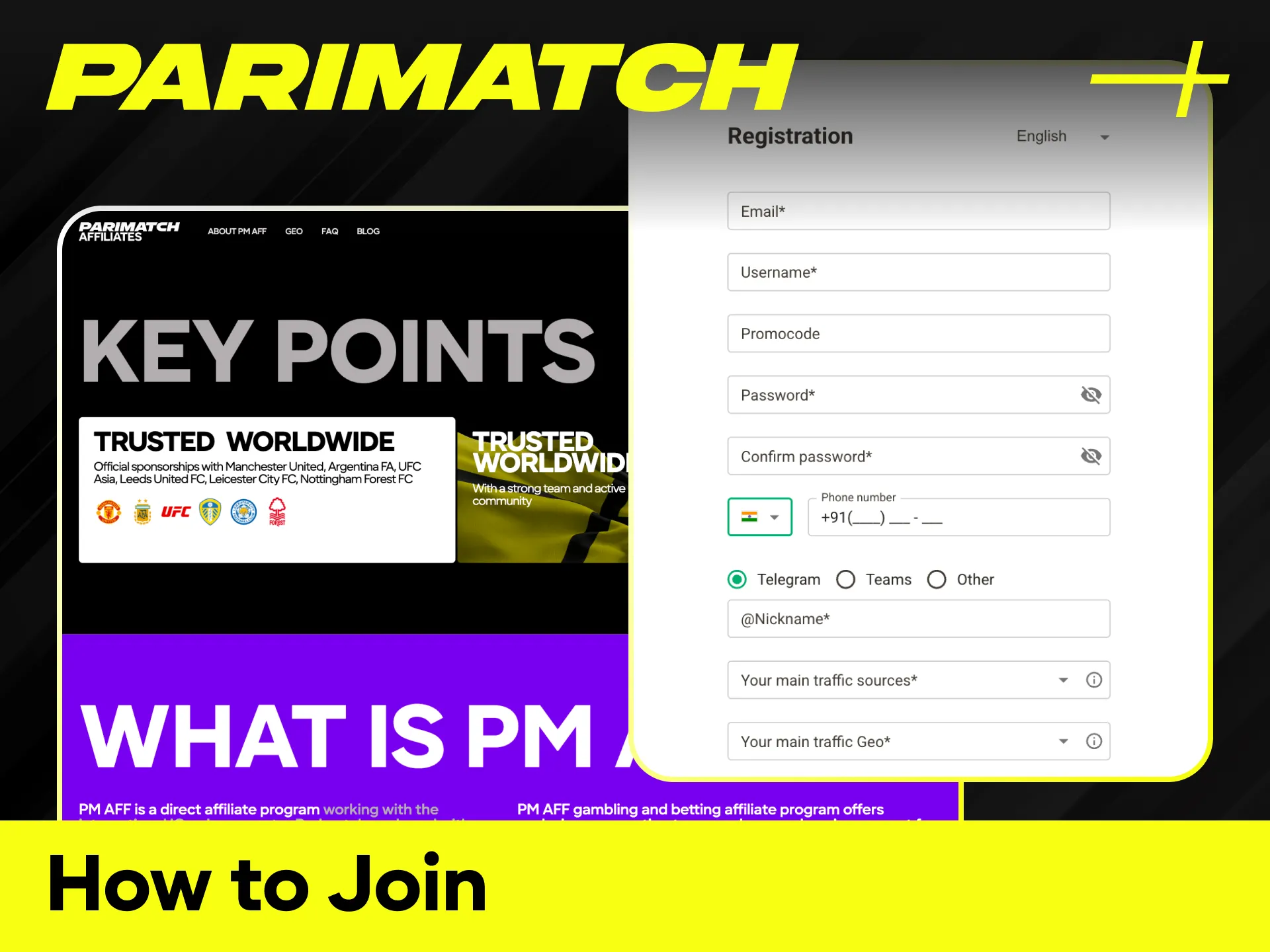 Complete your registration to become a partner in the Parimatch Affiliate Program.