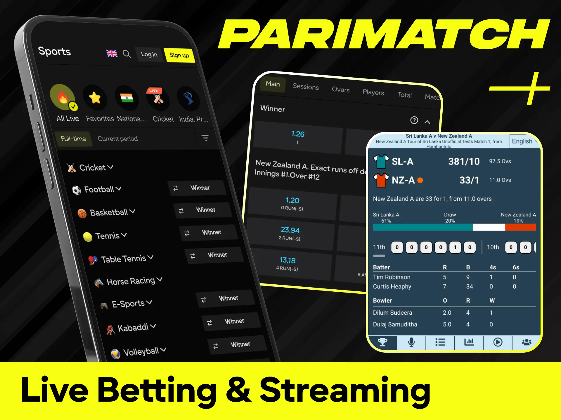 Engage in live betting and streaming in app with zero delays and real-time stats.