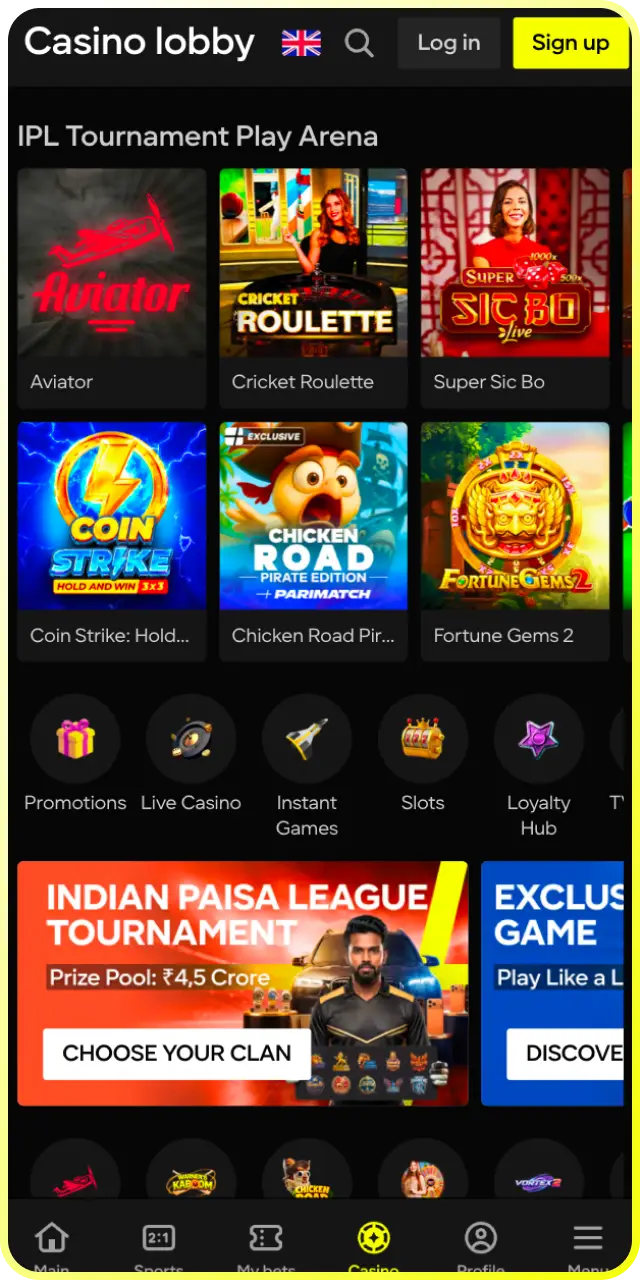 Explore the optimized interface casino to play slots and live dealer games on your phone.