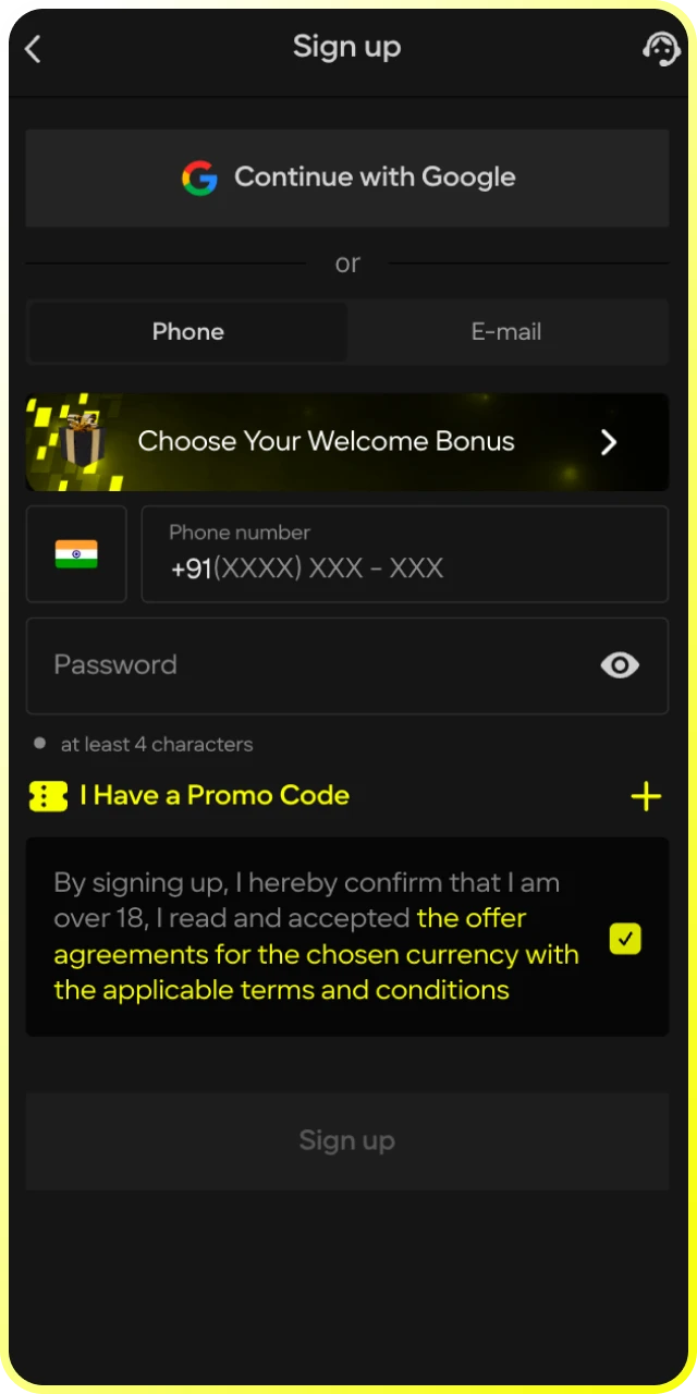 Follow the simple interface registration to create your Parimatch account in seconds.
