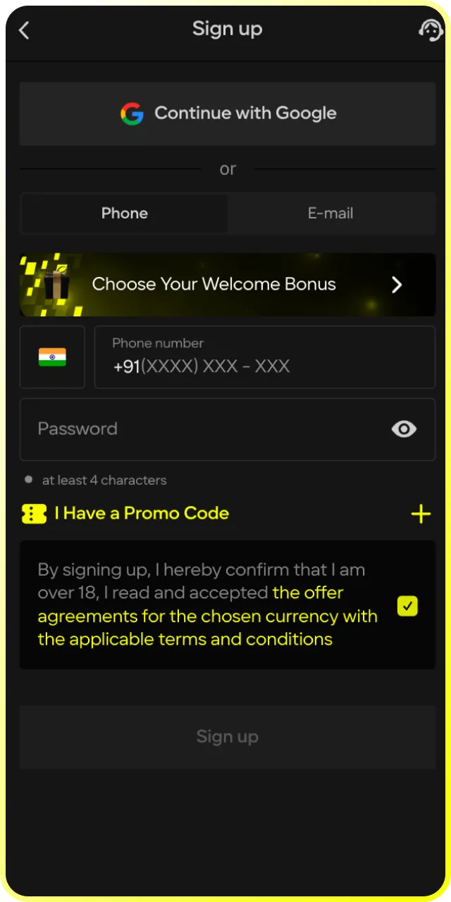 Register your account to begin the betting process on the Parimatch site.