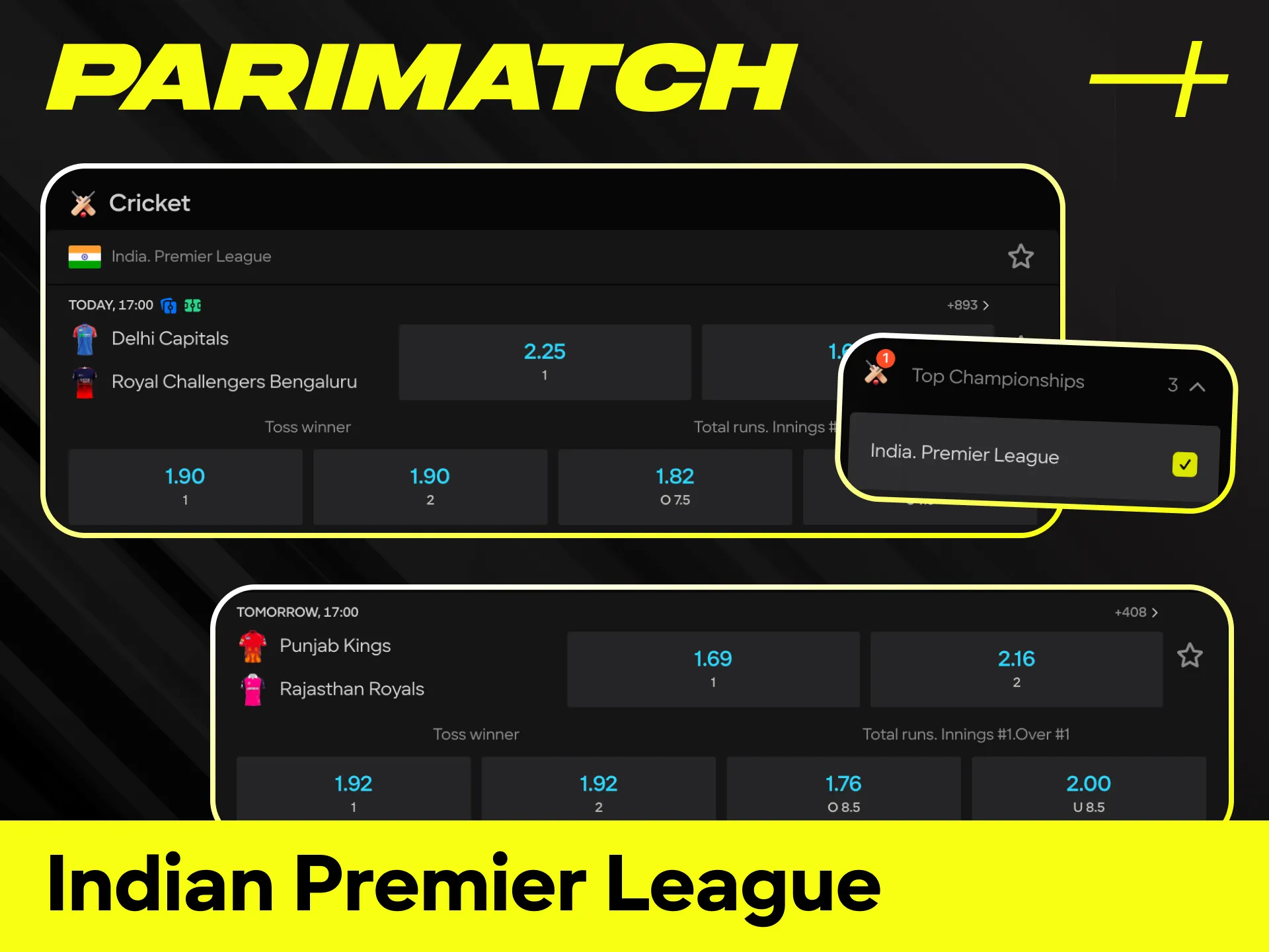 Bet on your favorite teams in the Indian Premier League at Parimatch.