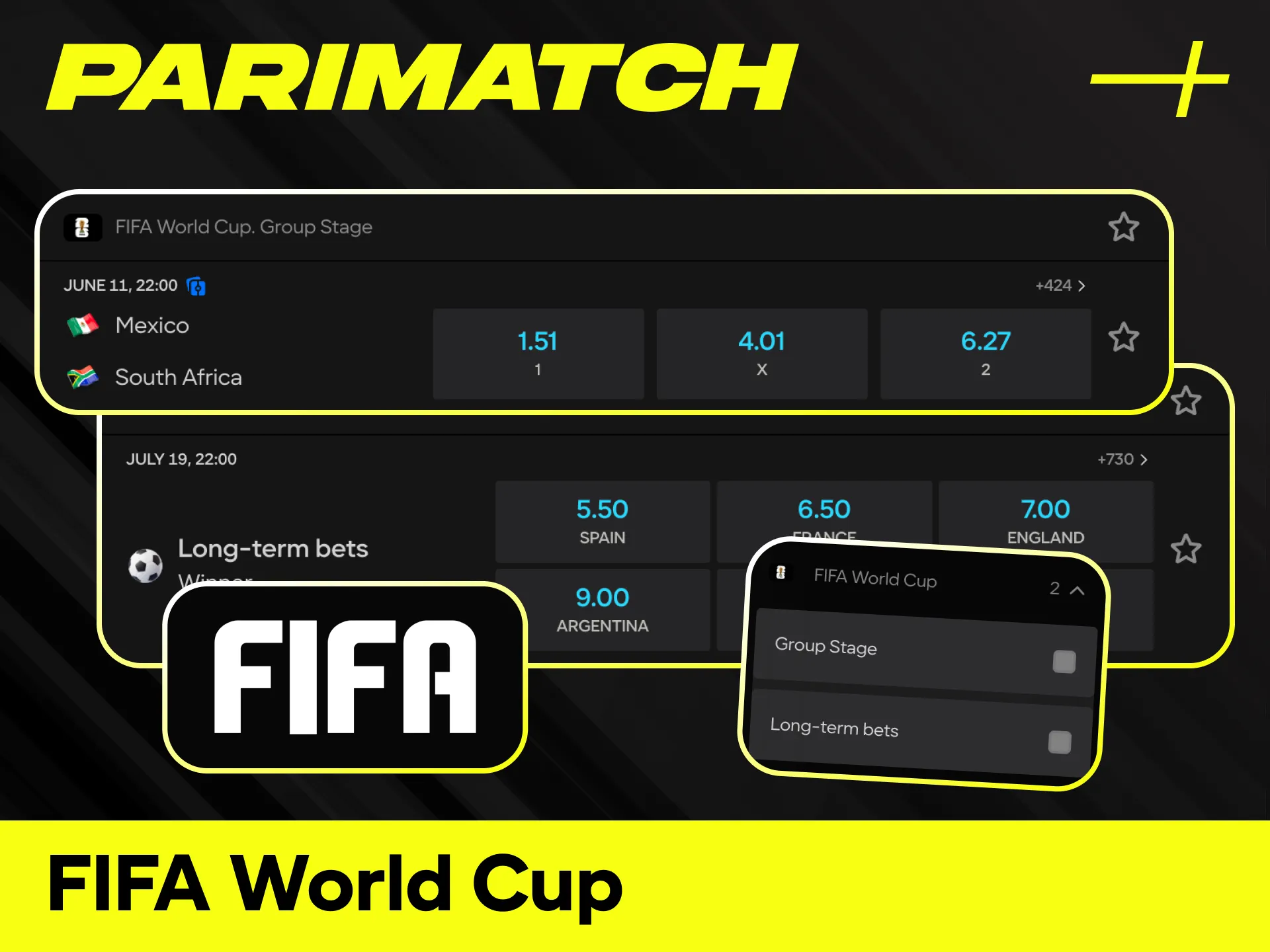 Predict outcomes for the FIFA World Cup while football betting at Parimatch.
