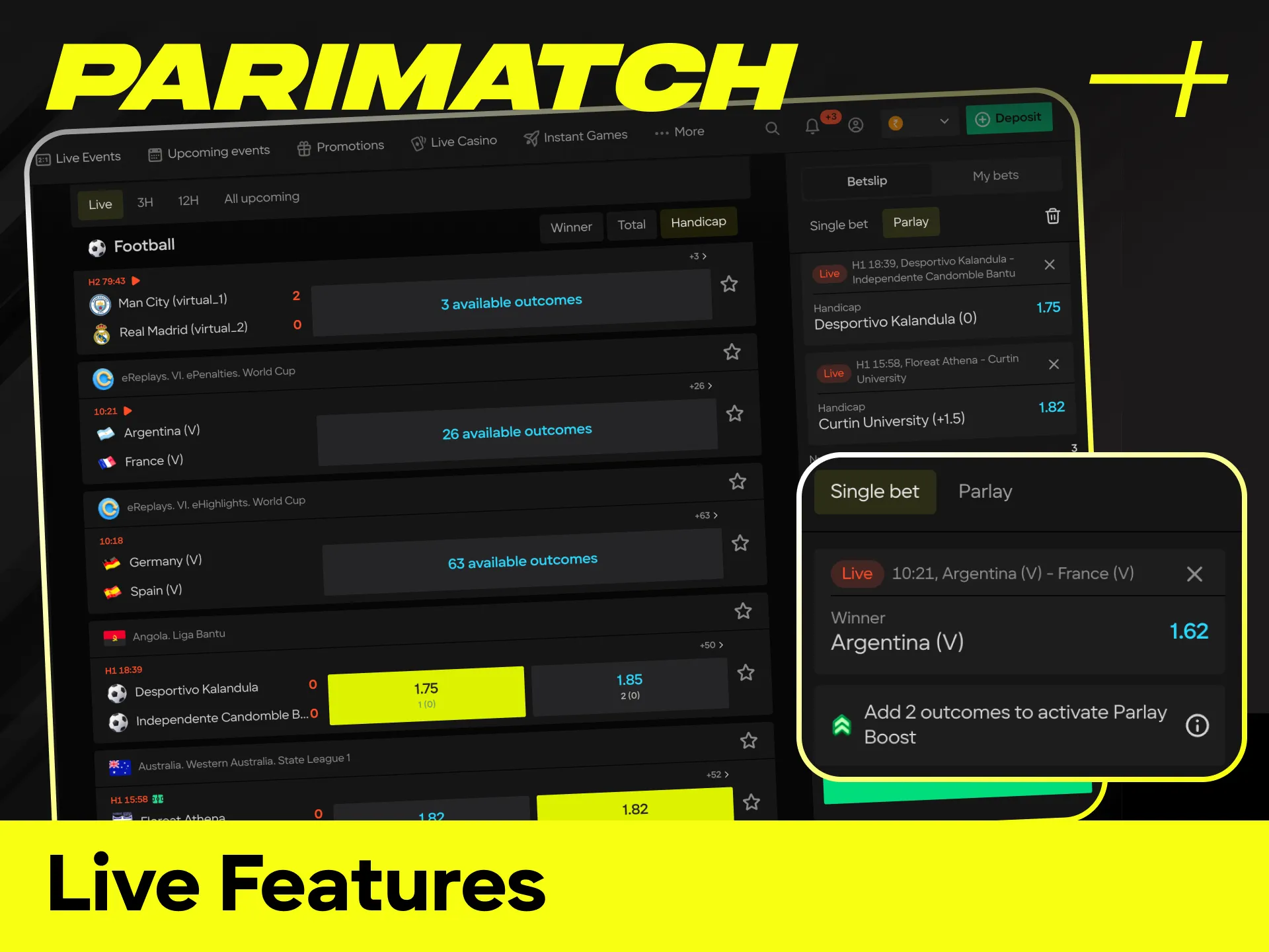 Utilize advanced live features to track stats during football betting at Parimatch.