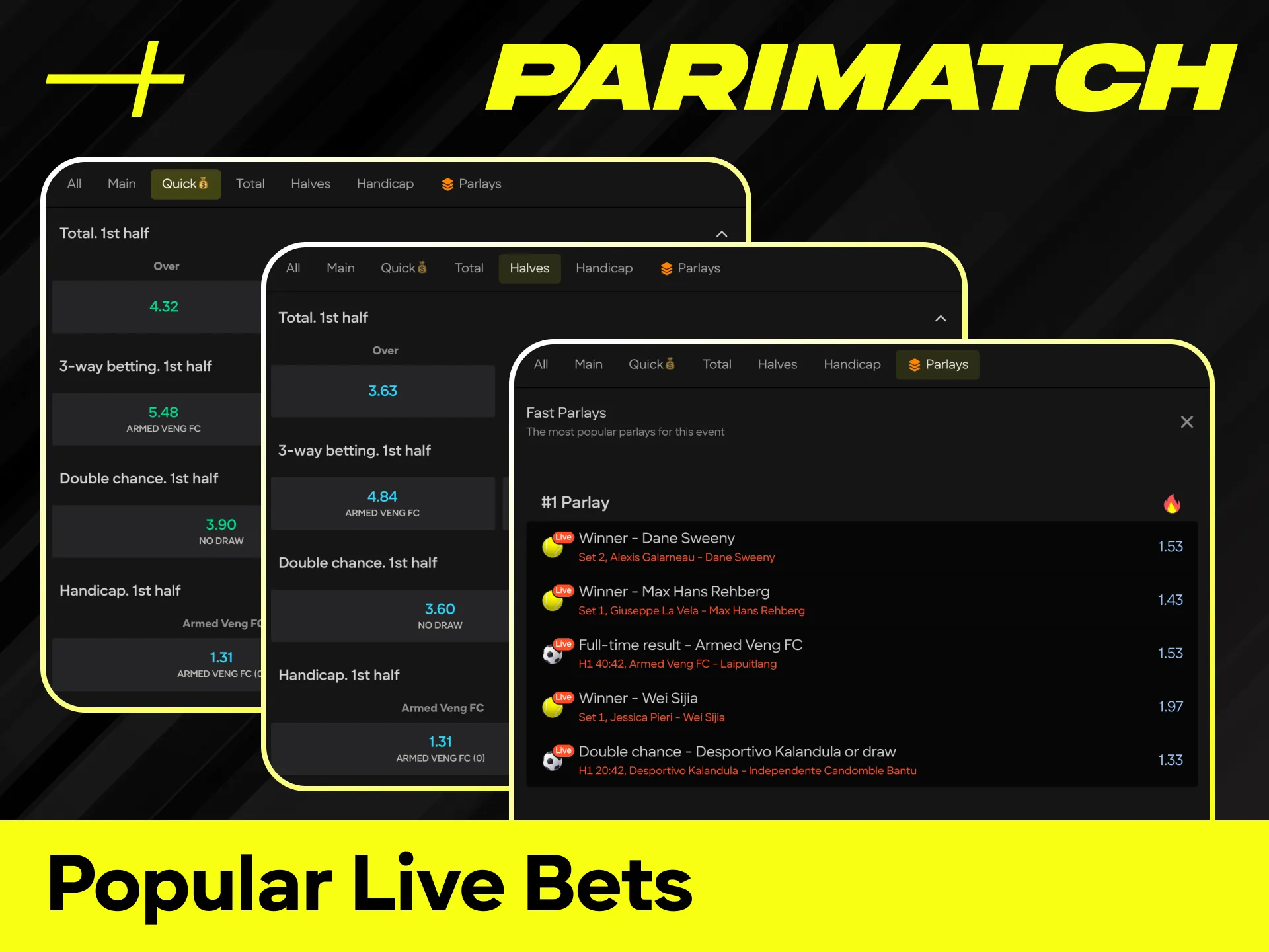 Discover the most popular live bets for football betting at Parimatch.