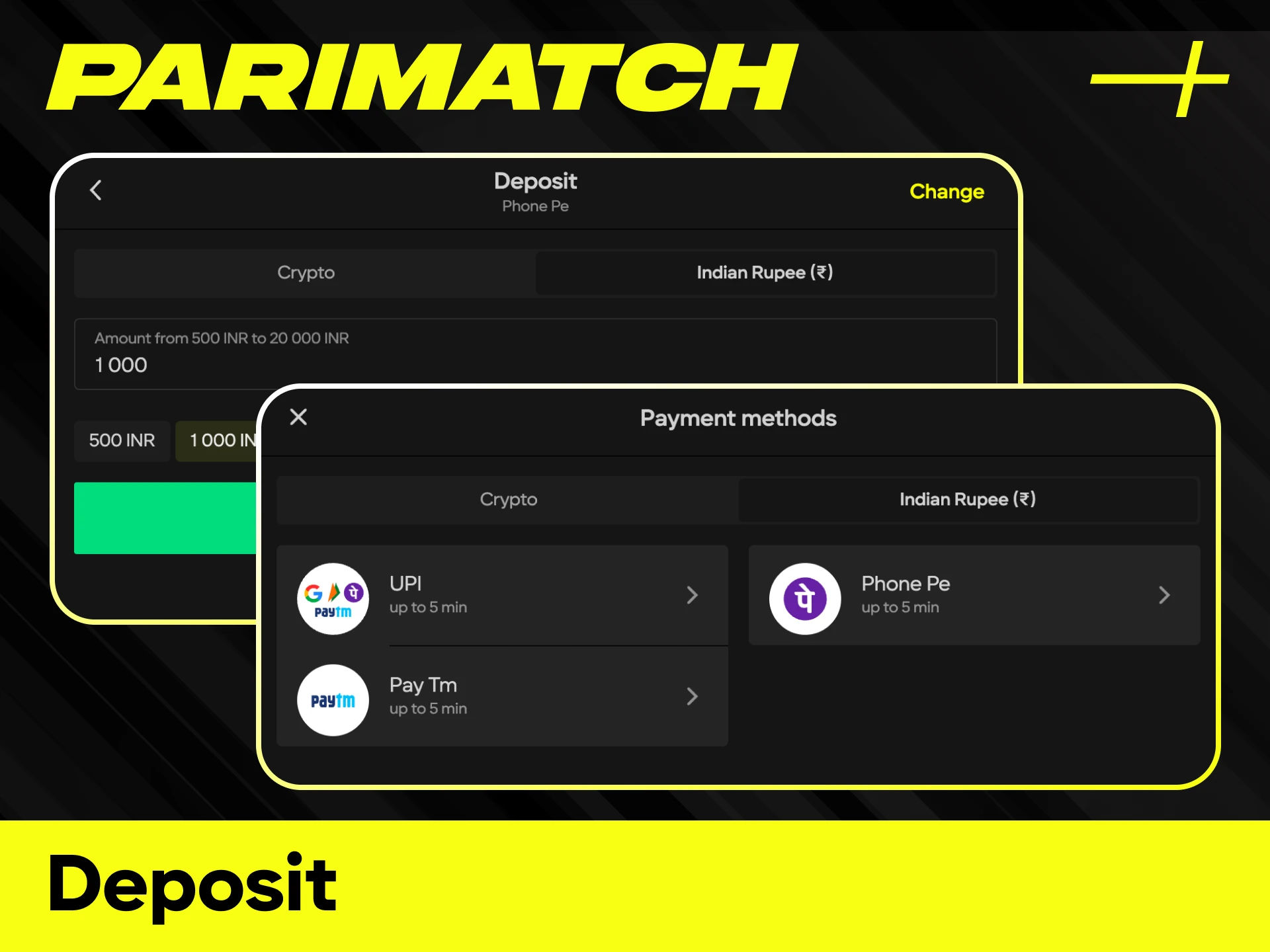 Follow our step-by-step guide on how to make a deposit at Parimatch using INR.