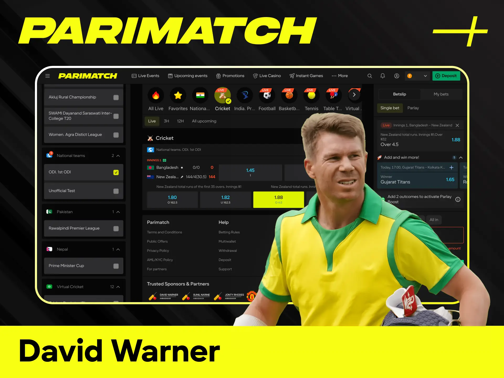 Follow exclusive content and tips from cricket superstar David Warner at Parimatch.