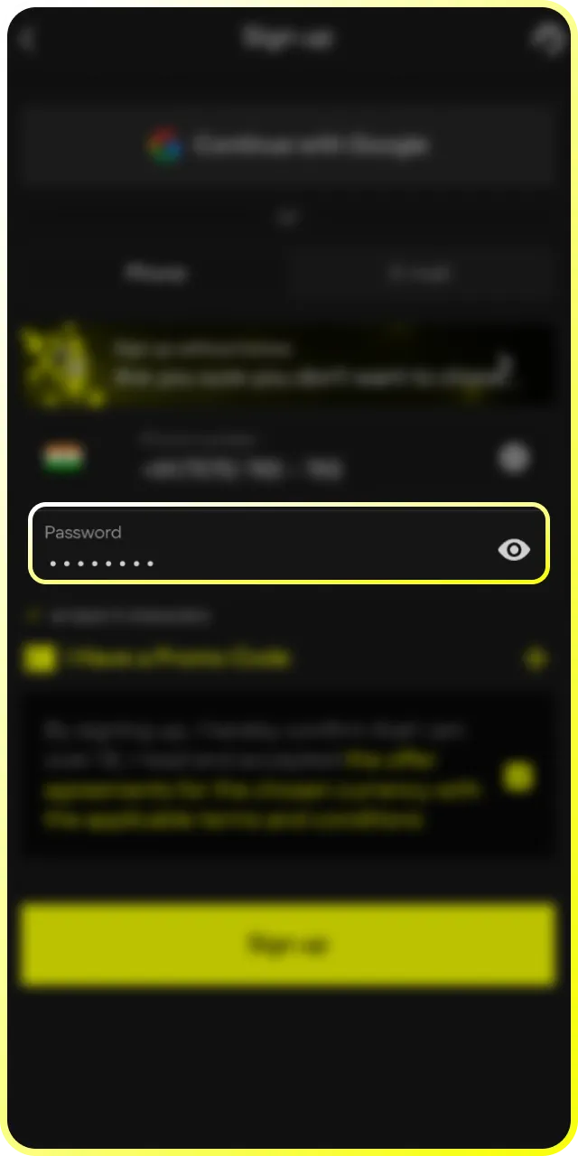 Choose a strong combination to create a password and secure your Parimatch profile.