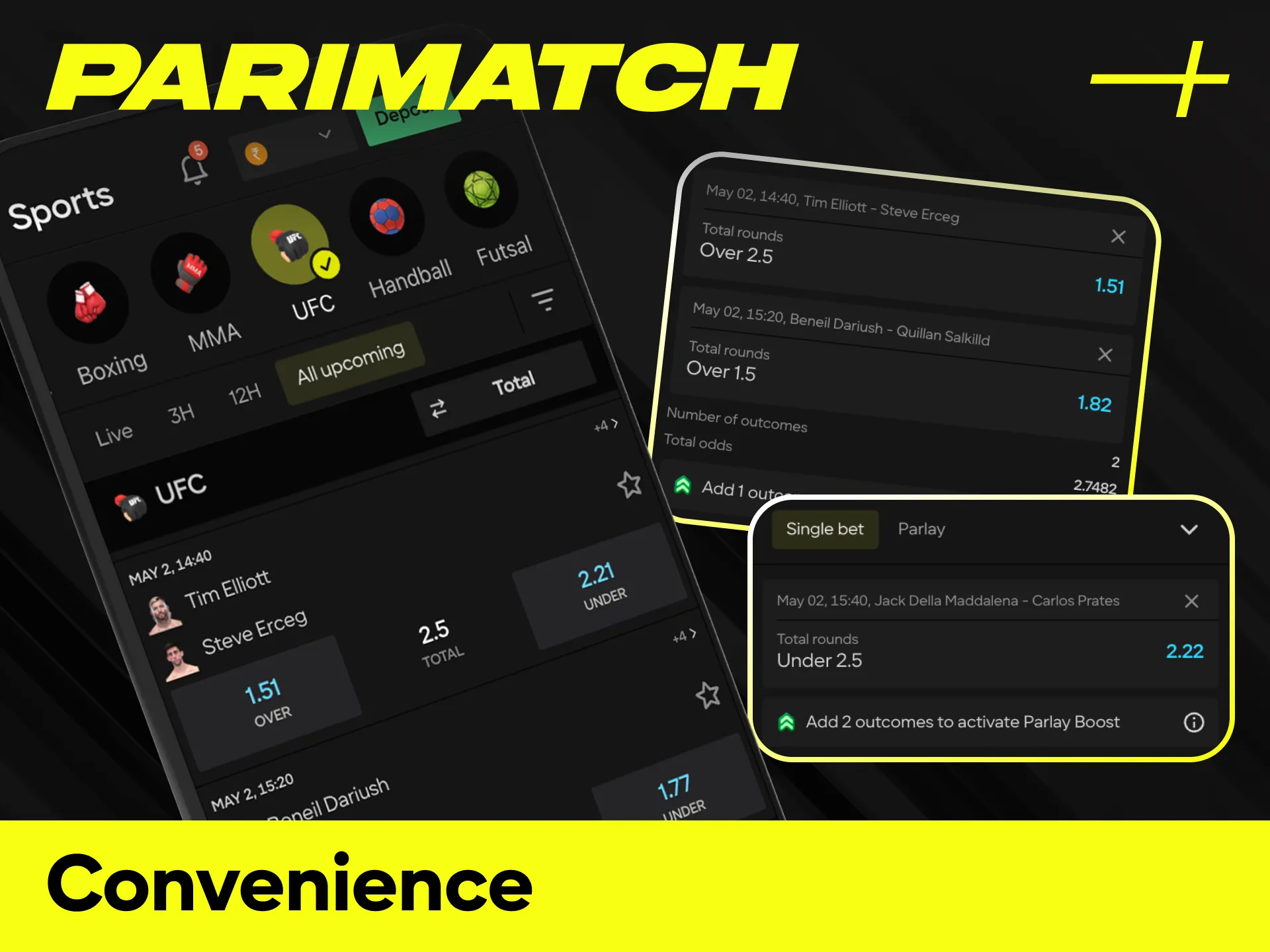 Enjoy the total convenience of mobile UFC betting with the Parimatch interface.