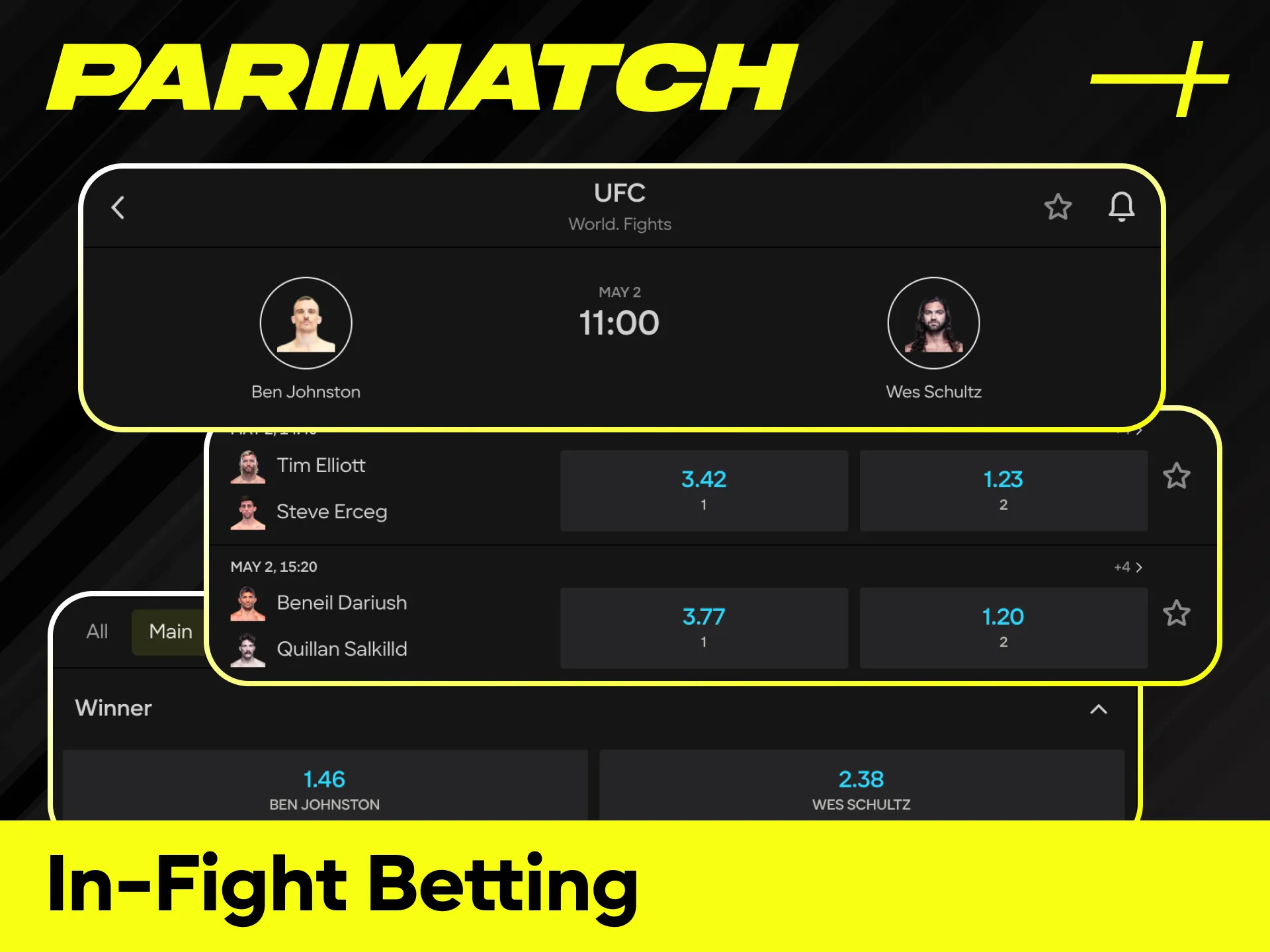 React quickly to the action with dynamic in-fight betting for UFC at Parimatch.