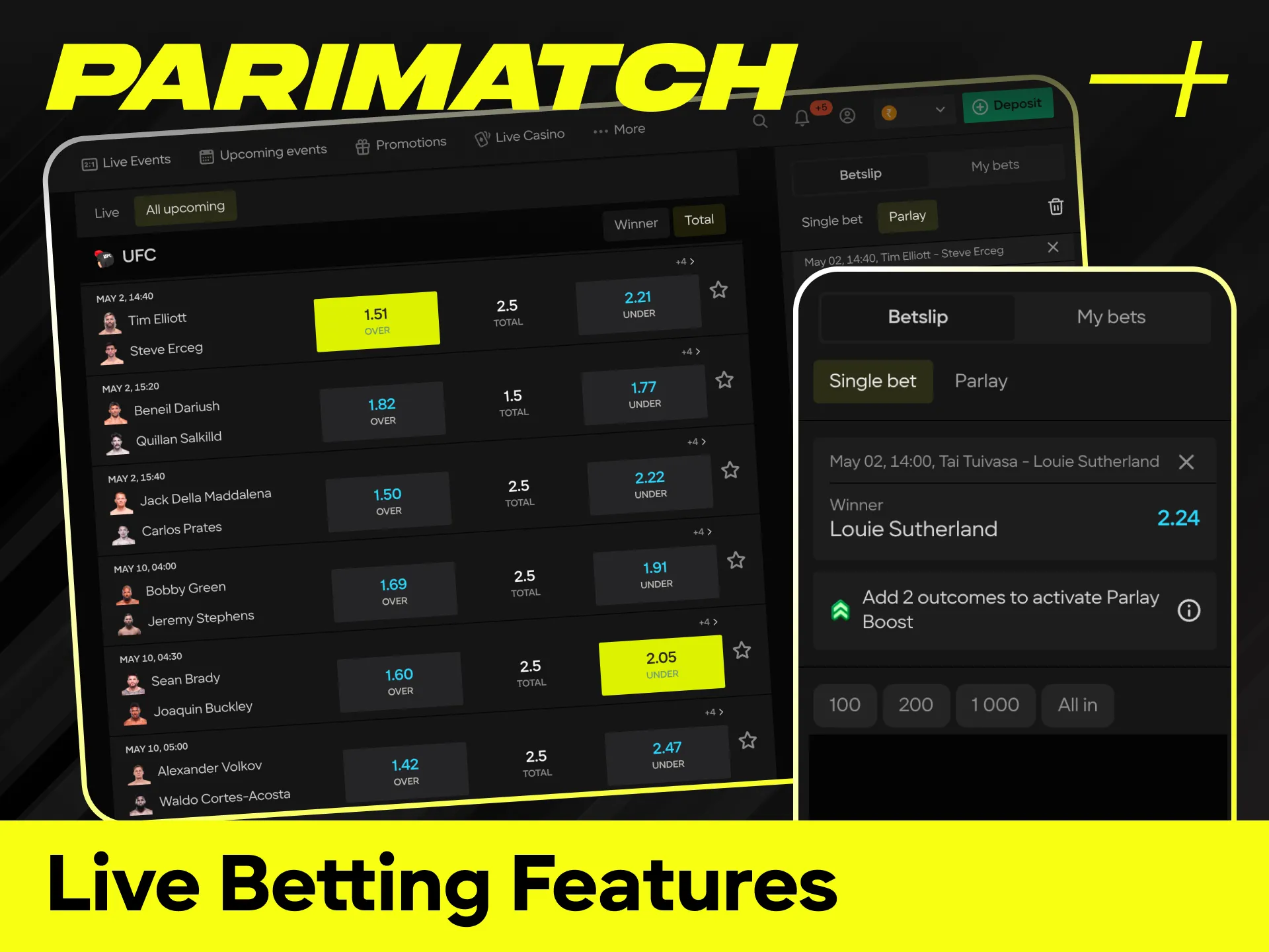 Utilize advanced live betting features to track UFC statistics on Parimatch in real-time.