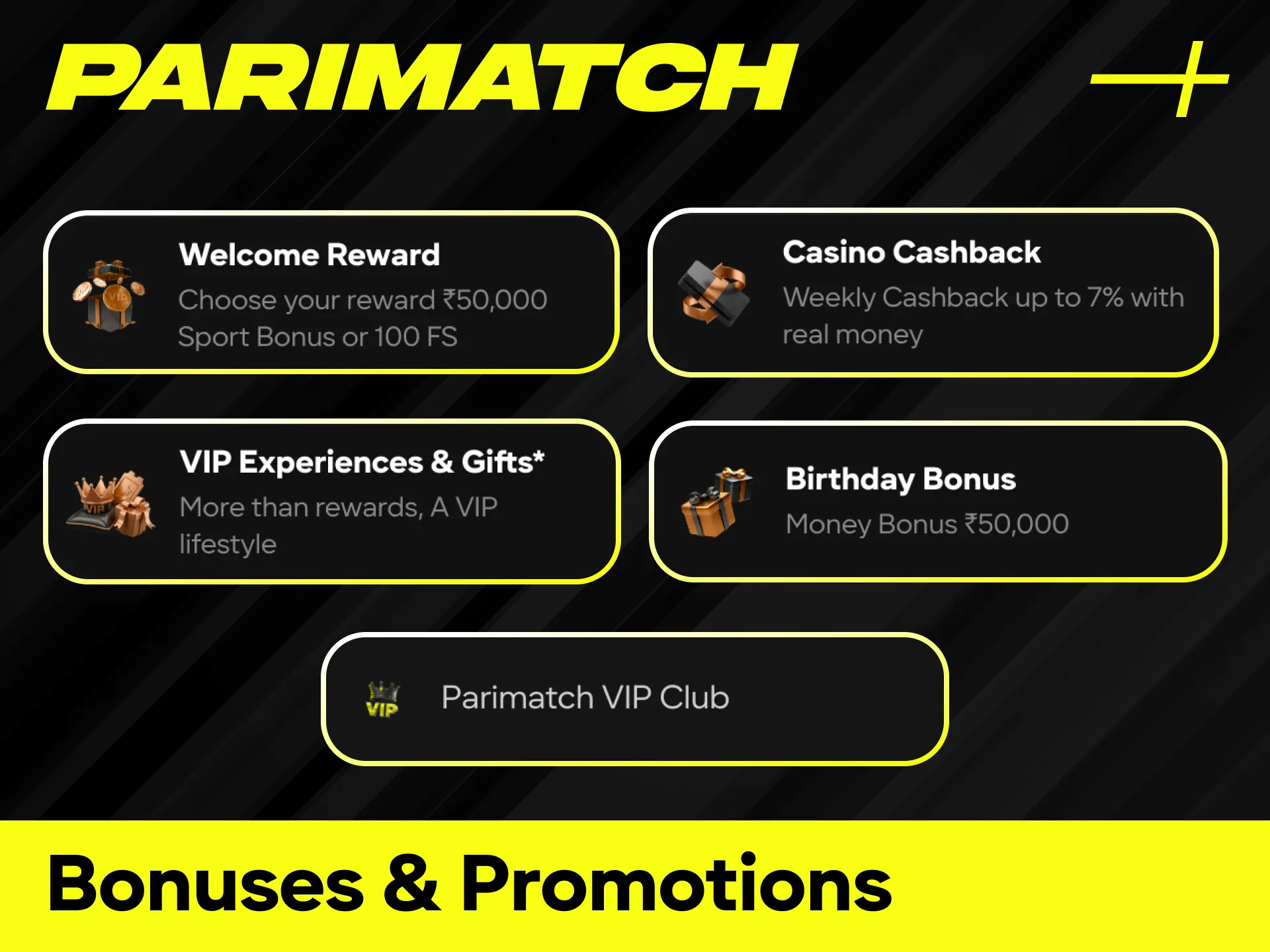 Activate lucrative Parimatch VIP Club promotions and special bonus offers.