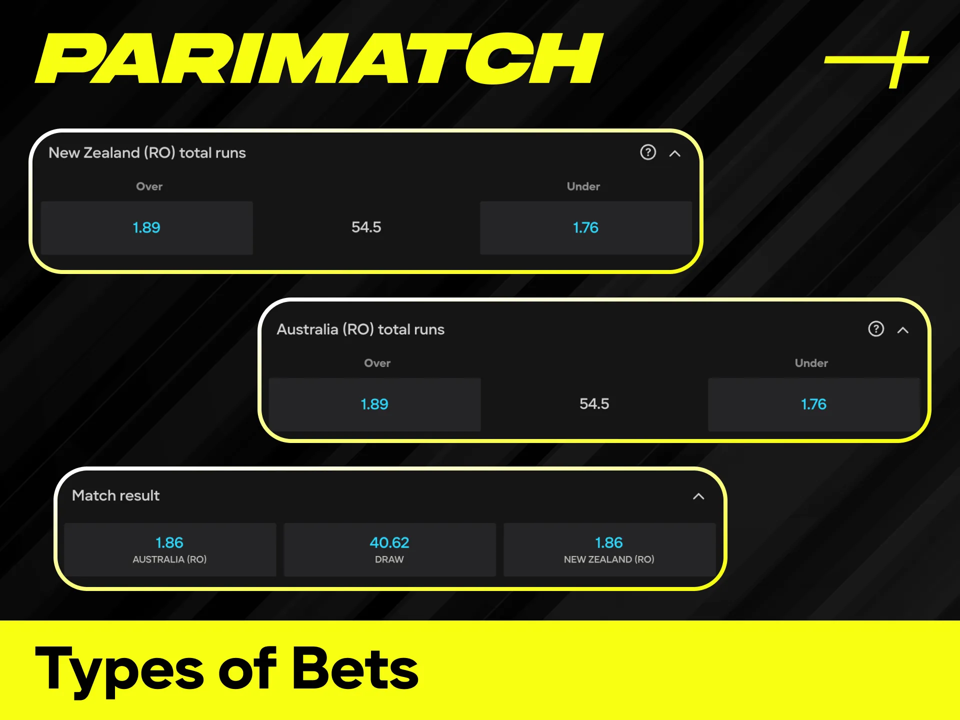 Discover the various types of bets available for Virtual Cricket.
