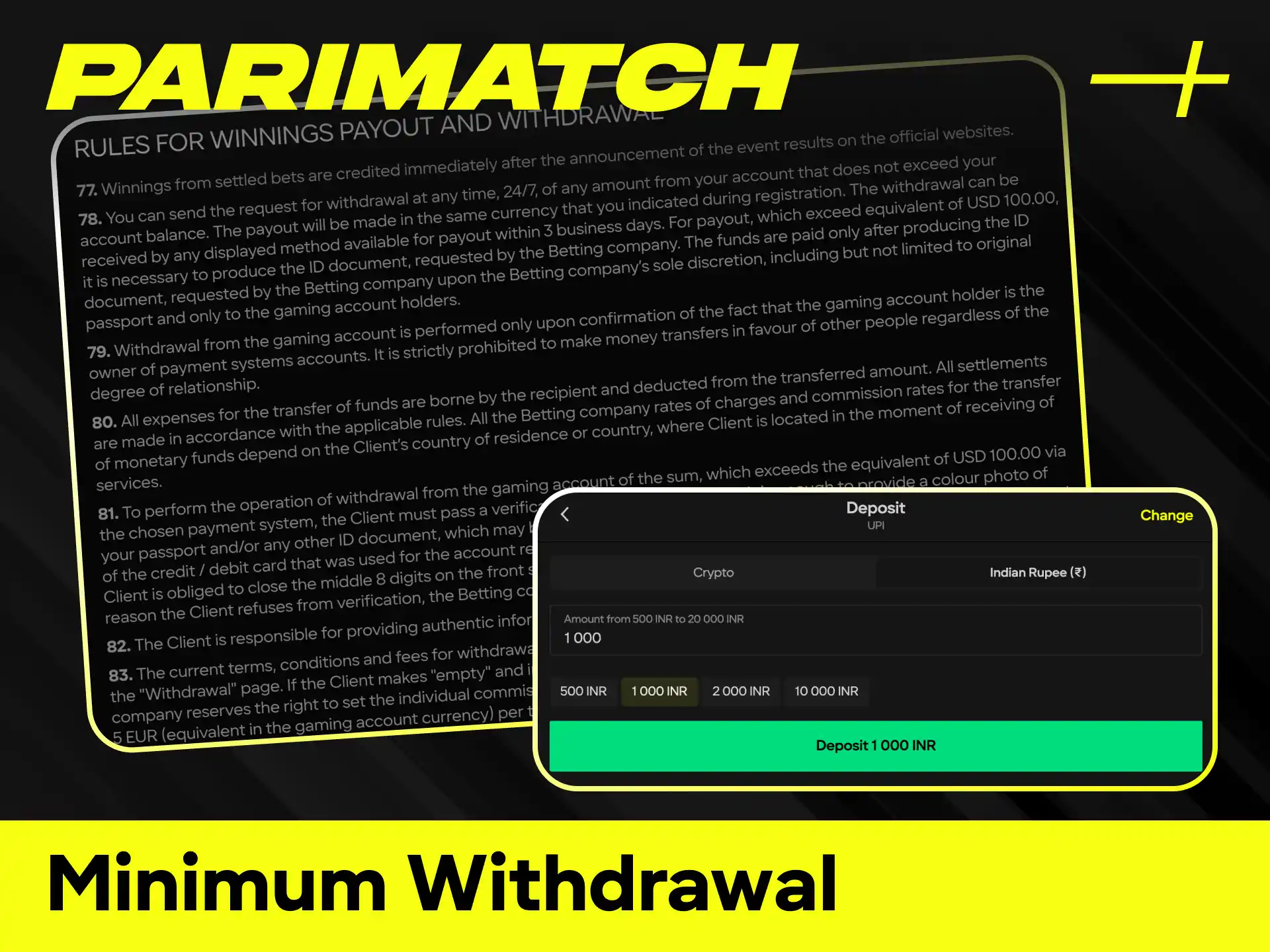Check the minimum withdrawal amount required to request a payout at Parimatch.